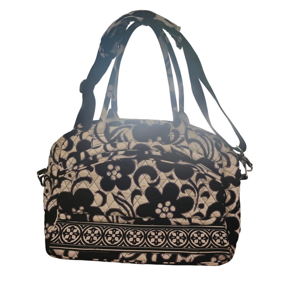Vera Bradley Night and Day Quilted Floral Laptop Bag Black White Crossbody Tech